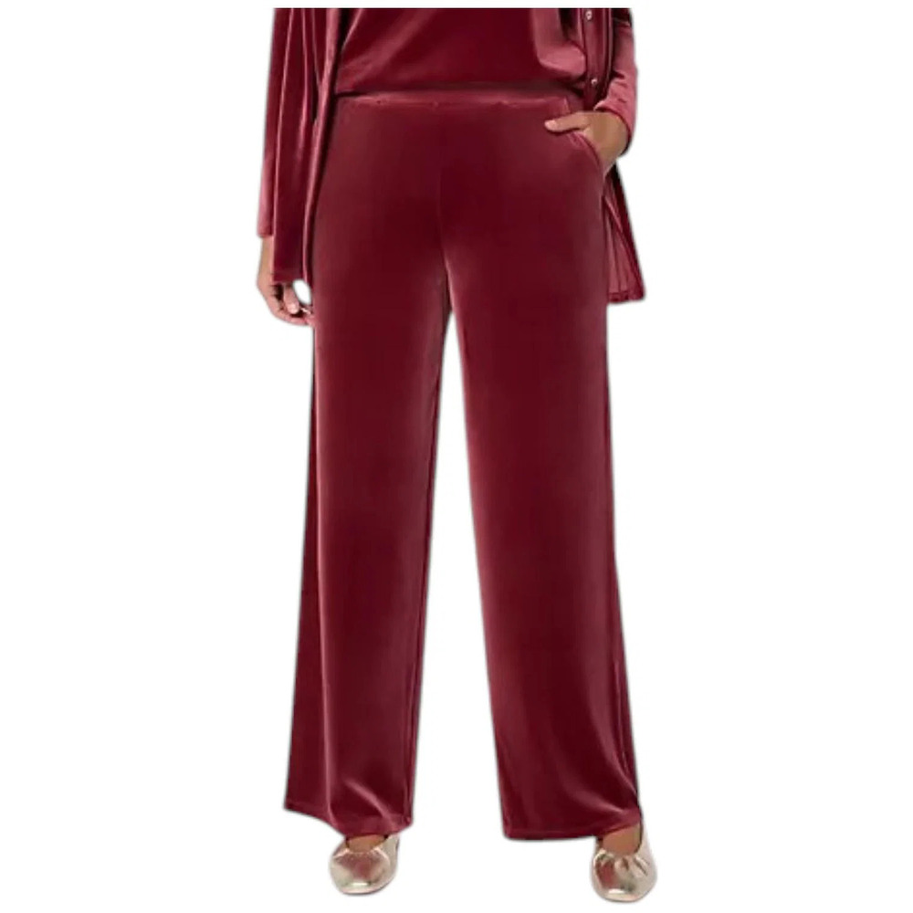 Denim & Co. Women`s Knit Velvet Full Length Wide Leg Pant Wine - Regular
